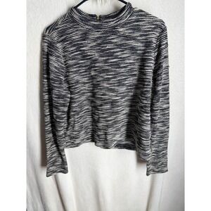 HM Womens Mock Neck Space Dye‎ Knit Top Black White Long Sleeve Zip Back Size M
